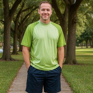 IZOD CARBON Tech Men L Green Short Sleeve Athletic Workout Running Shirt *READ*